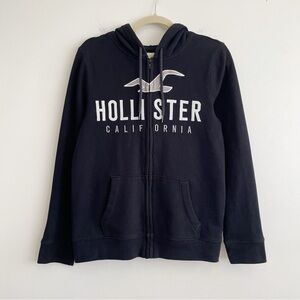 Y2K Hollister Logo Zip Up Hoodie Women Sz XS Blue Coastal Surf California Grunge